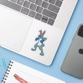 Sticker Rabbit en boîte avec gants de boxe (Ordinateur portable avec iPhone)