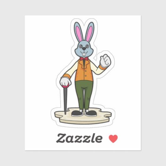 Sticker Rabbit en Gentleman avec canne (Feuille)