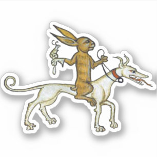 Sticker Rabbit médiéval chevauchant le chien et tenant l'e