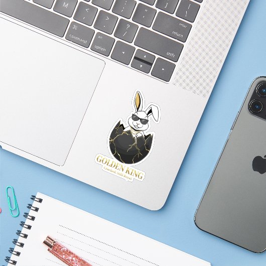 Sticker Rabbit with cool glasses, Gold, cracked, royal (Ordinateur portable avec iPhone)