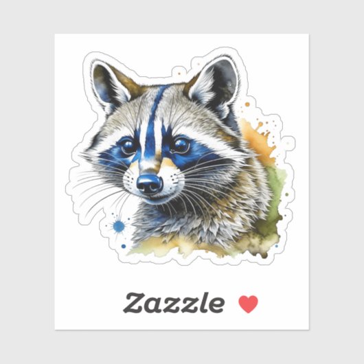 Sticker Raccoon à l'aquarelle (Feuille)