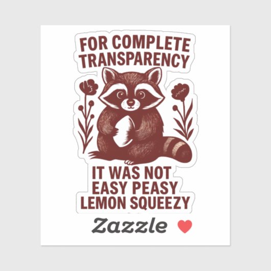 Sticker Raccoon amusant Facile Peasy Lemon Squeezy (Feuille)