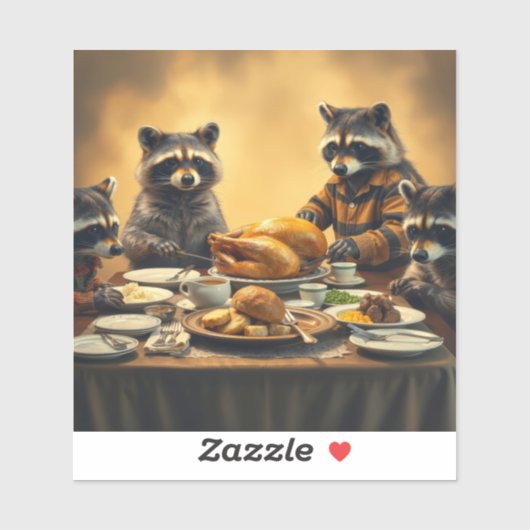 Sticker Raccoon Family Thanksgiving (Feuille)