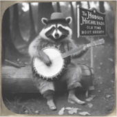 Sticker Raccoon Jouer Banjo avec cadre or. (Devant)