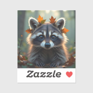 Sticker Raccoon mignon dans les feuilles d'automne