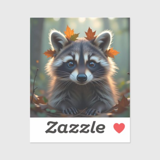 Sticker Raccoon mignon dans les feuilles d'automne (Feuille)