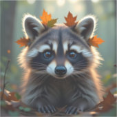 Sticker Raccoon mignon dans les feuilles d'automne (Recto)
