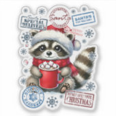 Sticker Raccoon sirotant du cacao par le feu (Devant)