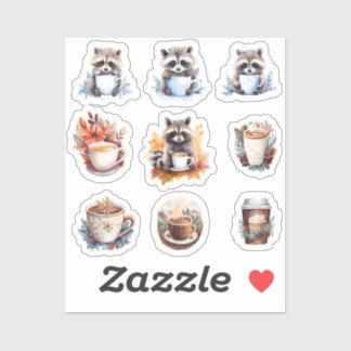 Sticker Raccoons et café hiver confortable