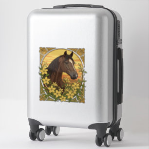 Sticker Race de cheval espagnol entouré de jasmin jaune