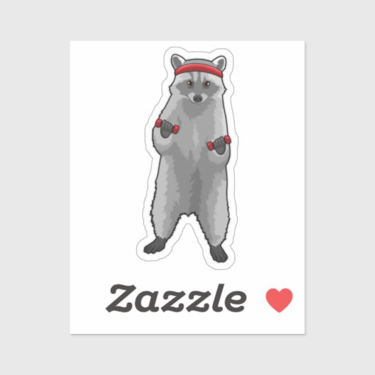 Sticker Racoon à Fitness avec Dumbbells (Feuille)