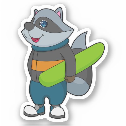 Sticker Racoon as Snowboarder avec snowboard (Devant)