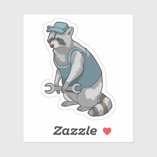 Sticker Racoon comme artisan avec une clé (Feuille)