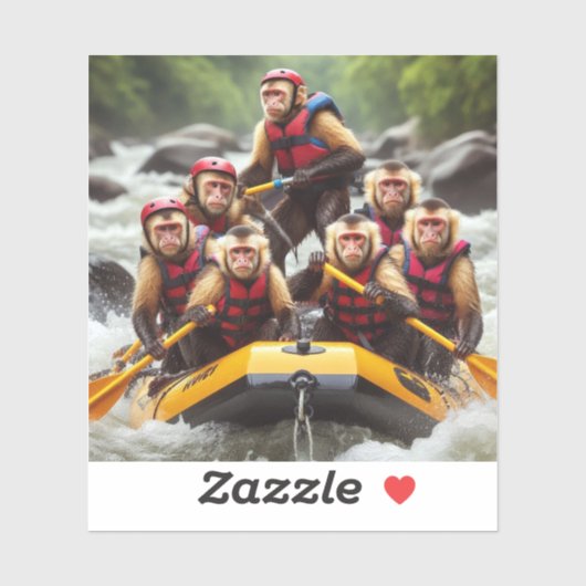 Sticker Rafting d'eau vive pour singes capucins aventurier (Feuille)