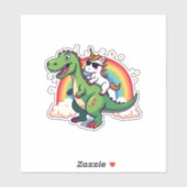 Sticker Rainbow Unicorn Riding T rex - Dinosaur Boys Girls (Feuille)