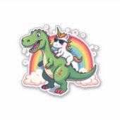 Sticker Rainbow Unicorn Riding T rex - Dinosaur Boys Girls (Devant)