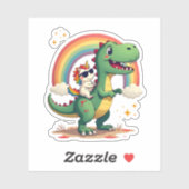 Sticker Rainbow Unicorn Riding T rex - Dinosaur Boys Girls (Feuille)