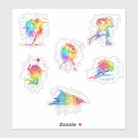 Sticker Rainbow Watercolor Winter Sports (Feuille)