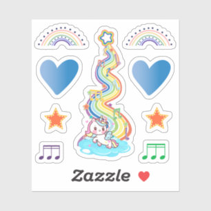 Sticker Rainbows Hearts et A Unicorn