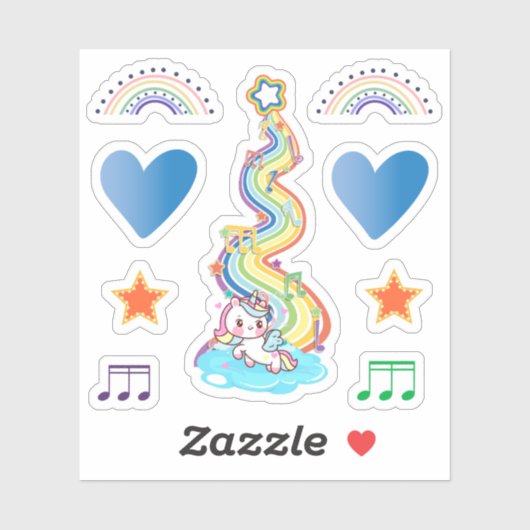 Sticker Rainbows Hearts et A Unicorn (Feuille)