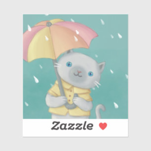 Sticker Rainy Day : Illustration de chat et parapluie