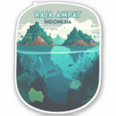 Sticker Raja Ampat Indonésie Sous-marin Scuba Retro (Devant)