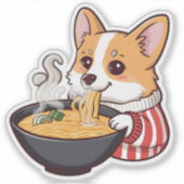 Sticker Ramen mange Corgi mignonne - Dégustation d (Devant)
