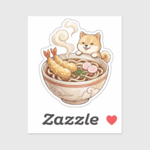 Sticker Ramen mignon Shiba Inu - Chien Kawaii avec nouille