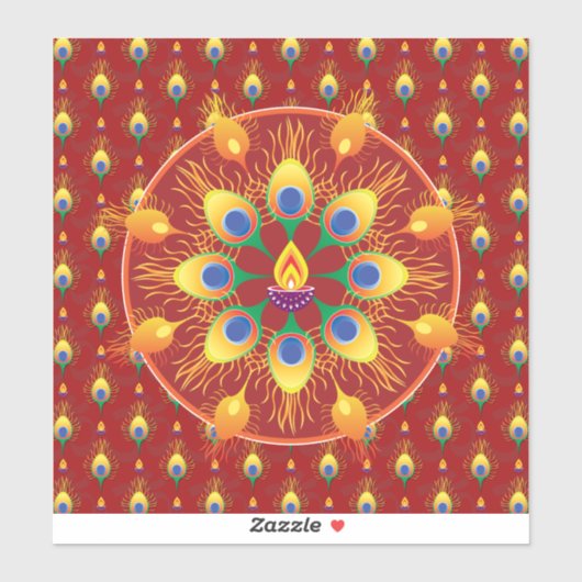 Sticker Rangoli de plumes de paons sur le motif (Feuille)