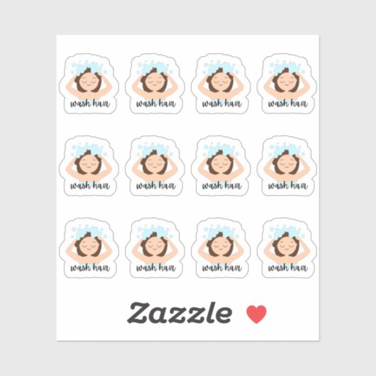 Sticker Rappel de routine de lavage des cheveux, fille mig (Feuille)