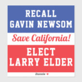 Sticker Rappeler Newsom Elect Larry Elder Save California (Feuille)