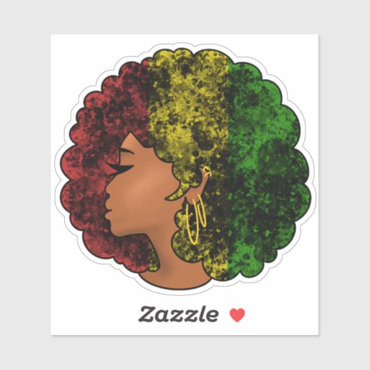 Sticker Rasta femme noire afro rouge jaune vert (Feuille)