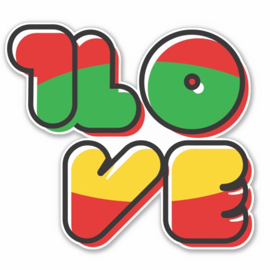 Sticker Rasta Rouge Jaune Vert One Love (Devant)