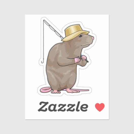 Sticker Rat at Fishing with Fishing rod (Feuille)