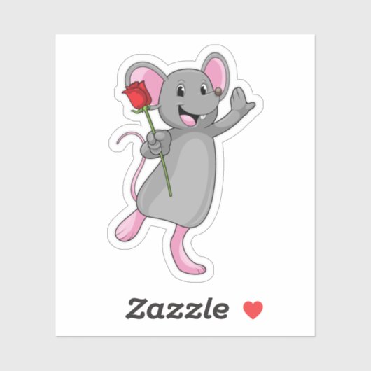 Sticker Rat avec fleur Rose (Feuille)