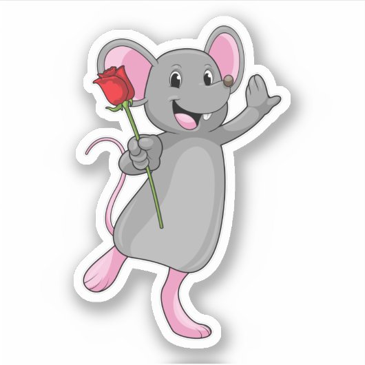 Sticker Rat avec fleur Rose (Devant)