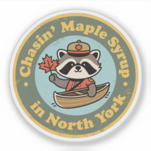 Sticker Raton laveur de North York Rétro en canoë