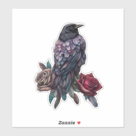 Sticker Raven et Roses Beau (Feuille)