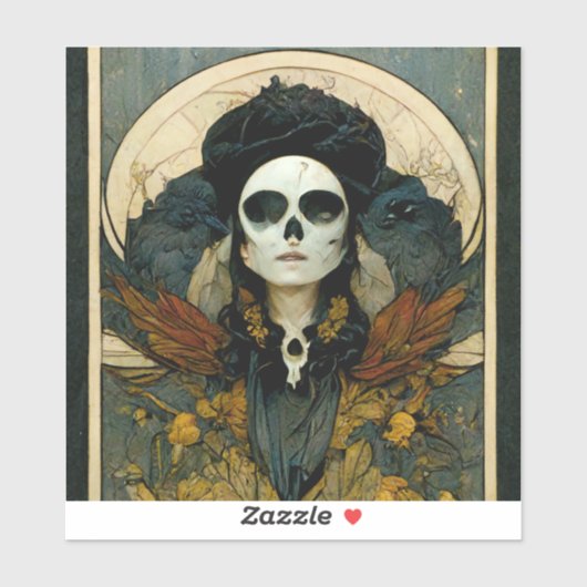 Sticker Raven Sorcière Imaginaire Horreur Goth Gothique (Feuille)