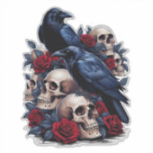 Sticker Ravins et Roses : conception gothique du crâne (Devant)