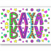 Sticker Raya, nom Raya Main dessiné Style Whimsical (Devant)