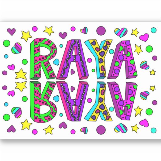 Sticker Raya, nom Raya Main dessiné Style Whimsical (Devant)