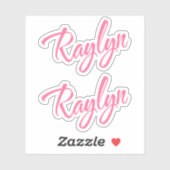 Sticker Raylyn nom rose cursive lettrage x2 (Feuille)