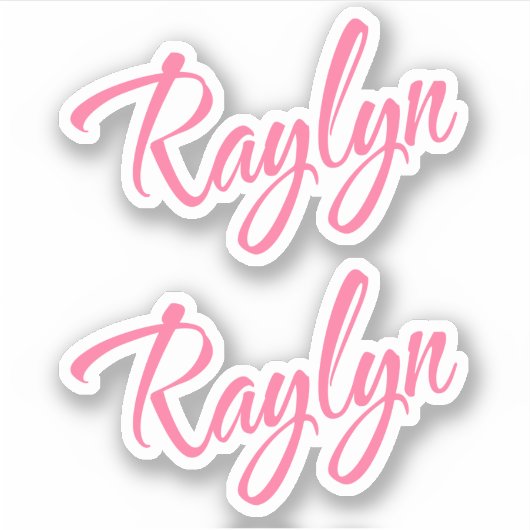 Sticker Raylyn nom rose cursive lettrage x2 (Devant)