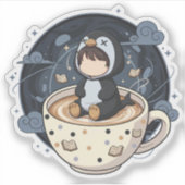 Sticker Reading Penguin with Warm Cup (Devant)