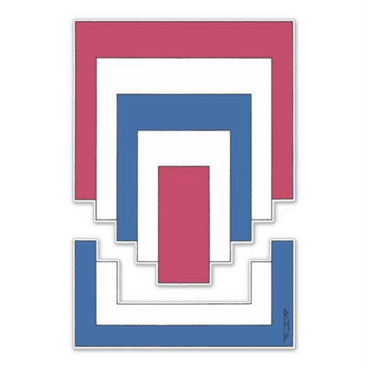 Sticker Rectangle Abstrait en rouge, blanc et bleu (Devant)