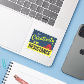 Sticker Rectangle compact "La créativité est ma résistance (Ordinateur portable avec iPhone)