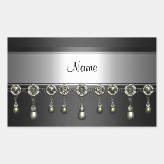 Sticker Rectangle Noir Argent Chrome bijou trim (Devant)