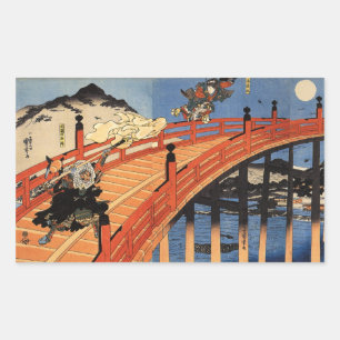 Sticker Rectangulaire 義 経 と 慶, 国, 芳, Yoshitsune & Benkei, Kuniyoshi, Uki