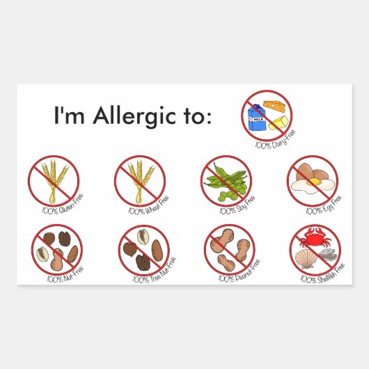 Sticker Rectangulaire 100% Alimentation Allergie Libre - Choisissez votr (Devant)
